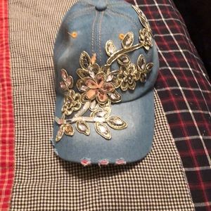 BNWOT distressed & jeweled denim hat
